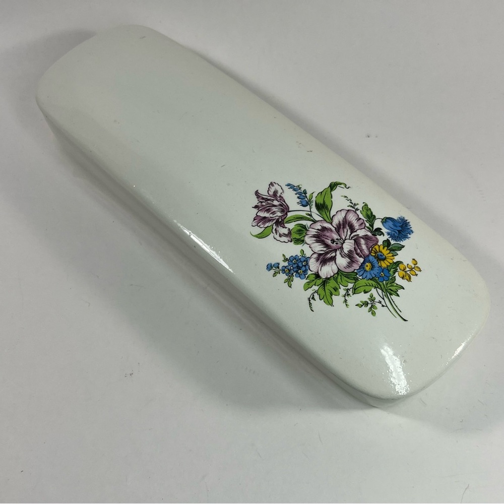 Vintage Delfts Handmade Covered Trinket Box Dish Rectangle Floral Jewelry